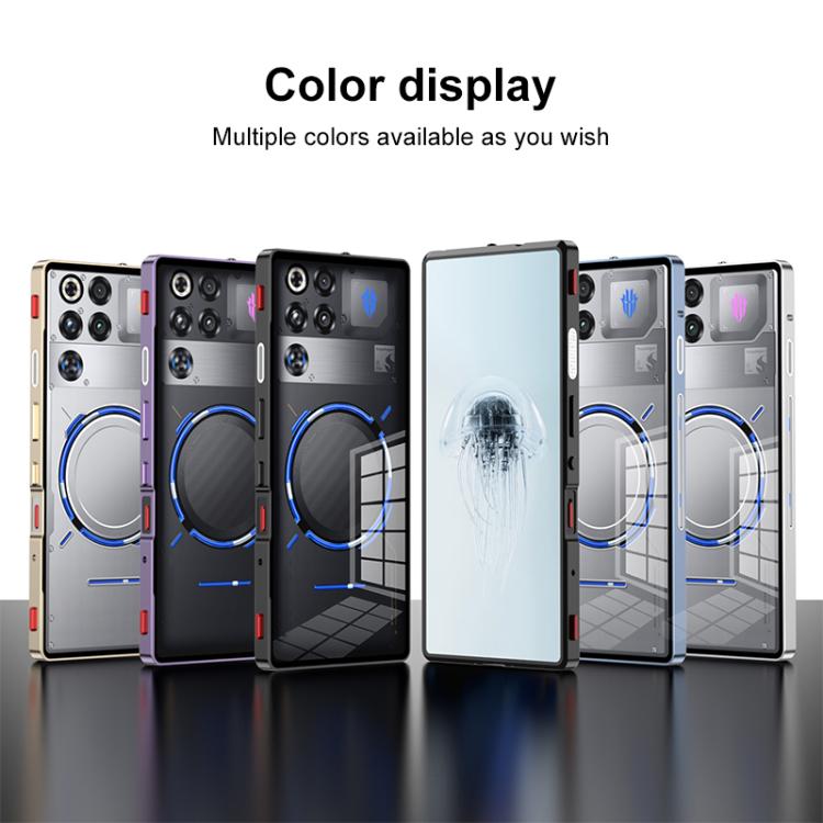 For ZTE nubia Red Magic 11 Pro Snap Buckle Metal Frame Glass Back Panel Phone Case