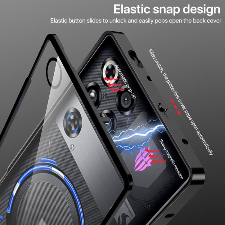 For ZTE nubia Red Magic 11 Pro Snap Buckle Metal Frame Glass Back Panel Phone Case
