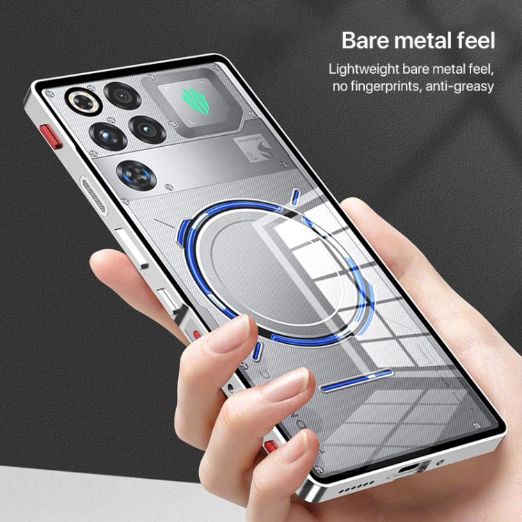 For ZTE nubia Red Magic 11 Pro Snap Buckle Metal Frame Glass Back Panel Phone Case