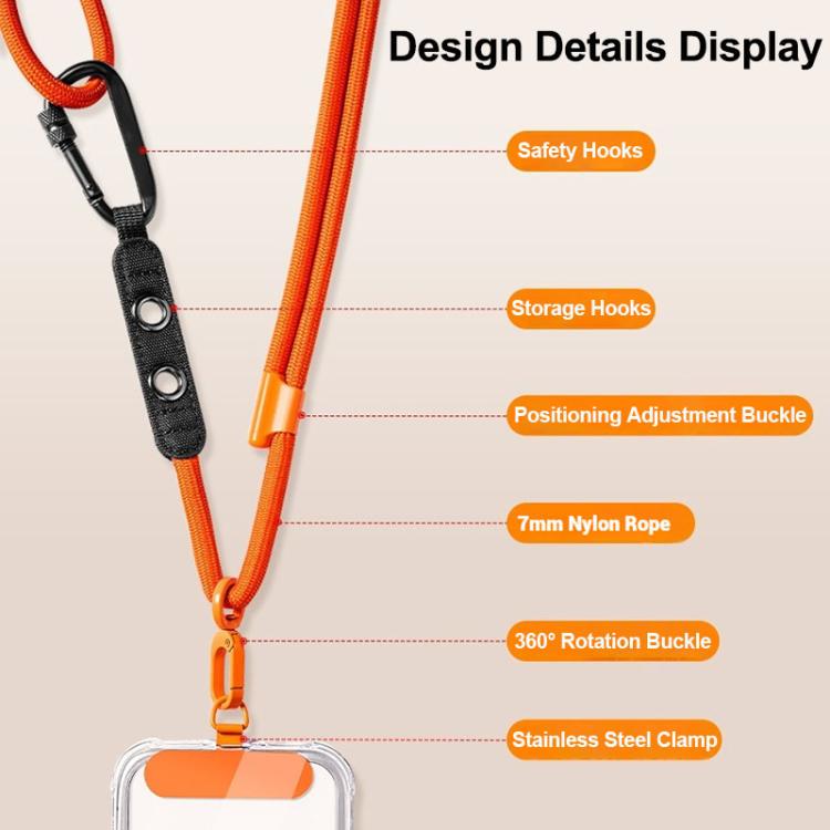 7mm Polyester Adjustable Crossbody Storage Hooks Mobile Phone Anti-lost Lanyard With Metal Clamp