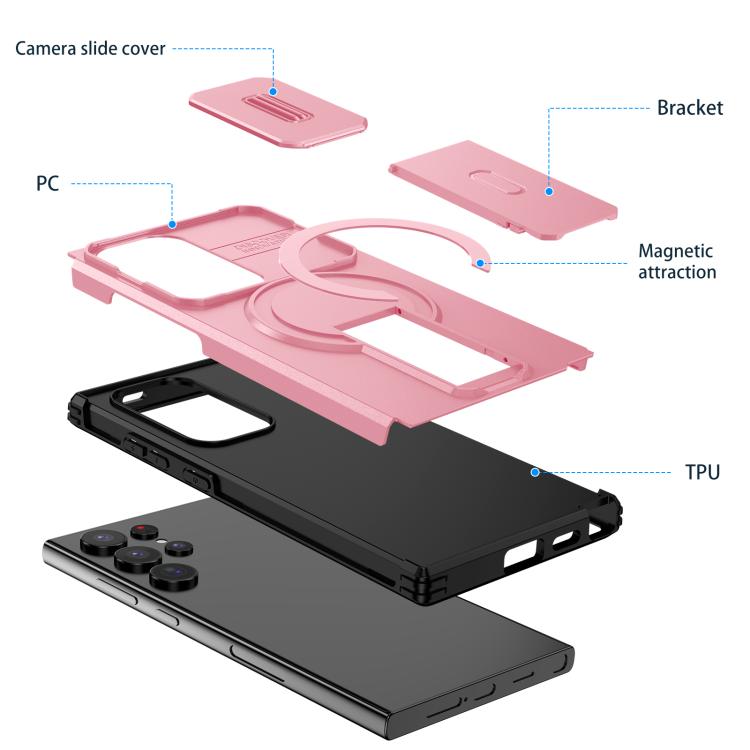 For Samsung Galaxy S24 Ultra 5G Sliding Camshield MagSafe Holder Phone Case