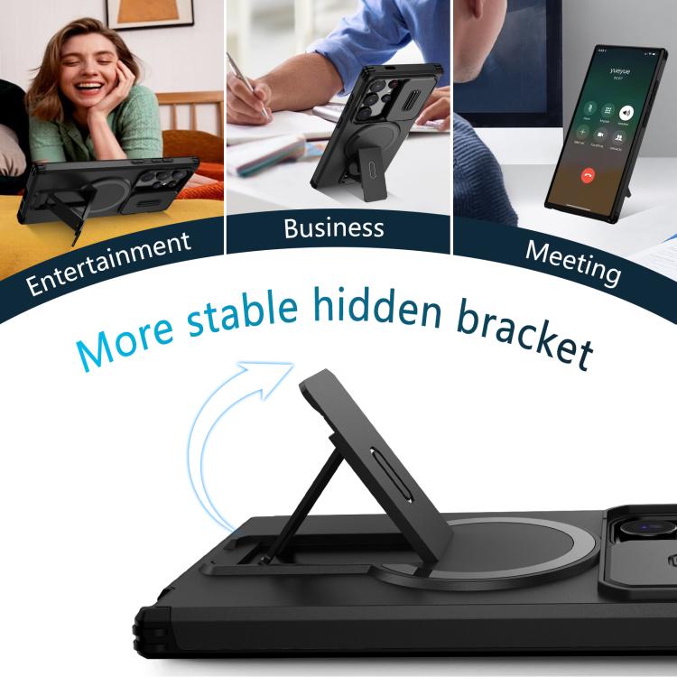 For Samsung Galaxy S24 Ultra 5G Sliding Camshield MagSafe Holder Phone Case