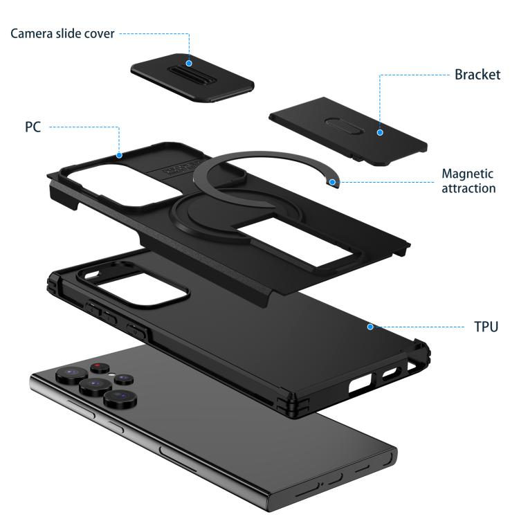For Samsung Galaxy S24 Ultra 5G Sliding Camshield MagSafe Holder Phone Case