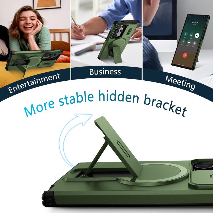 For Samsung Galaxy S24 Ultra 5G Sliding Camshield MagSafe Holder Phone Case