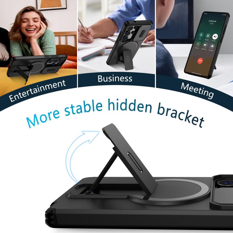 For Samsung Galaxy S25 Ultra 5G Sliding Camshield MagSafe Holder Phone Case