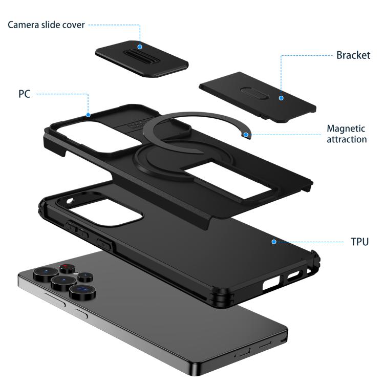 For Samsung Galaxy S25 Ultra 5G Sliding Camshield MagSafe Holder Phone Case