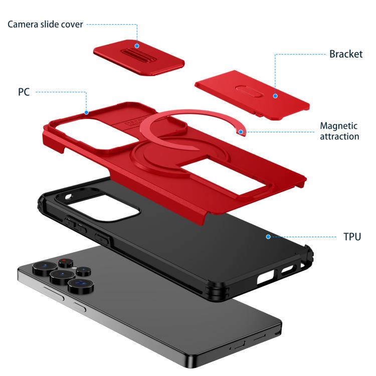 For Samsung Galaxy S25 Ultra 5G Sliding Camshield MagSafe Holder Phone Case