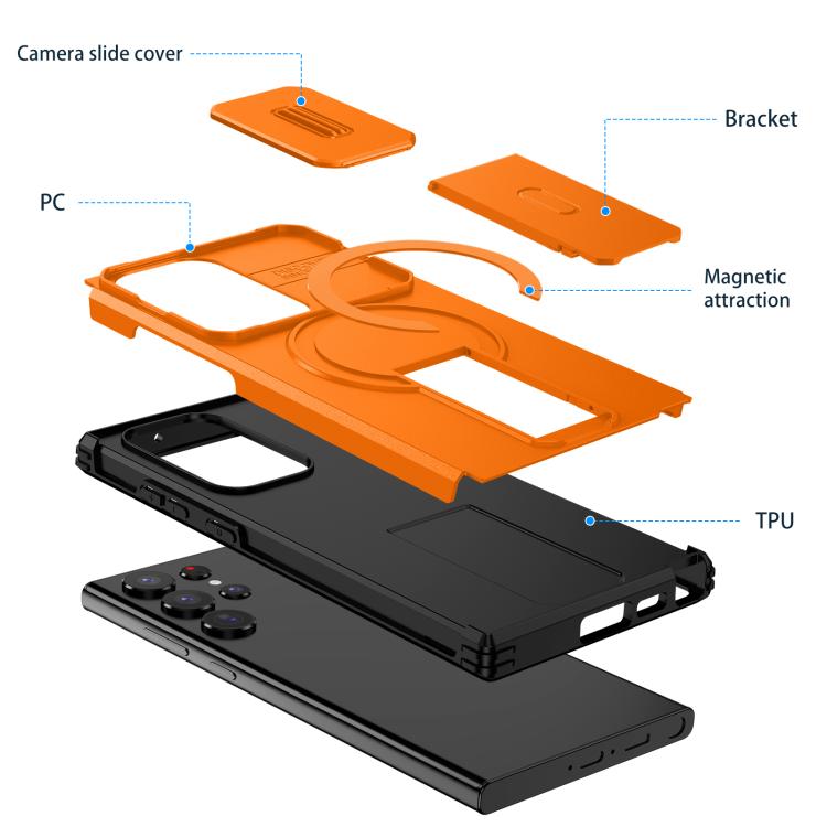 For Samsung Galaxy S23 Ultra 5G Sliding Camshield MagSafe Holder Phone Case