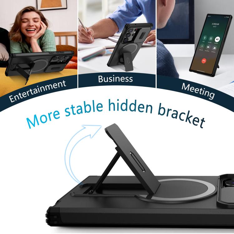 For Samsung Galaxy S23 Ultra 5G Sliding Camshield MagSafe Holder Phone Case