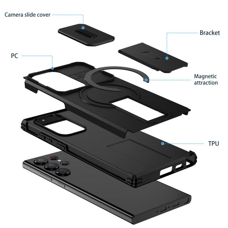 For Samsung Galaxy S23 Ultra 5G Sliding Camshield MagSafe Holder Phone Case