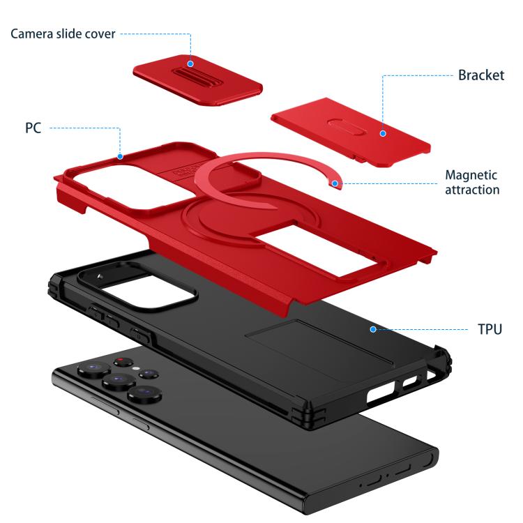 For Samsung Galaxy S23 Ultra 5G Sliding Camshield MagSafe Holder Phone Case