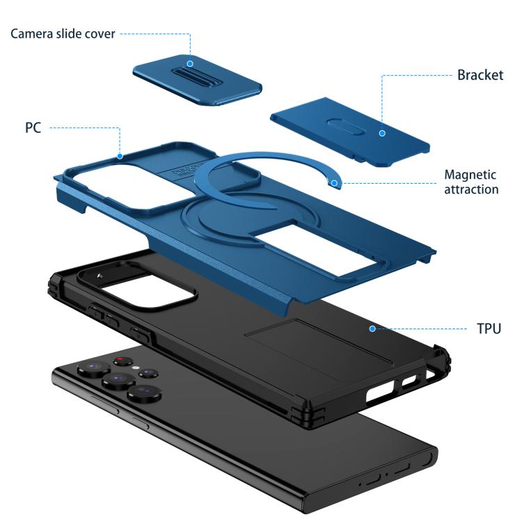 For Samsung Galaxy S23 Ultra 5G Sliding Camshield MagSafe Holder Phone Case