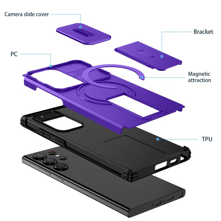 For Samsung Galaxy S23 Ultra 5G Sliding Camshield MagSafe Holder Phone Case