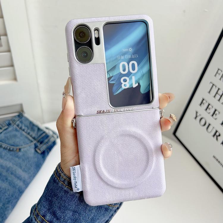 For OPPO Find N2 Flip Silver Edge Side Buckle Denim Textured MagSafe Magnetic Phone Case