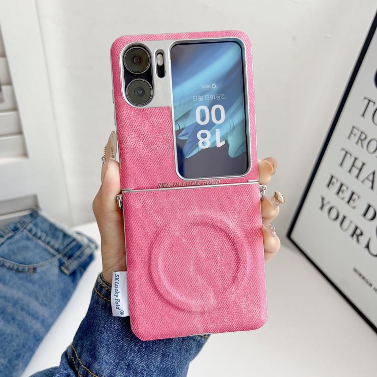 For OPPO Find N2 Flip Silver Edge Side Buckle Denim Textured MagSafe Magnetic Phone Case