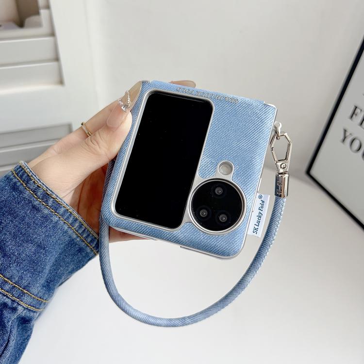 For OPPO Find N2 Flip Silver Edge Side Buckle Denim Textured MagSafe Magnetic Phone Case