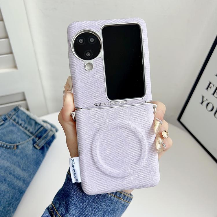 For OPPO Find N3 Flip Silver Edge Side Buckle Denim Textured MagSafe Magnetic Phone Case