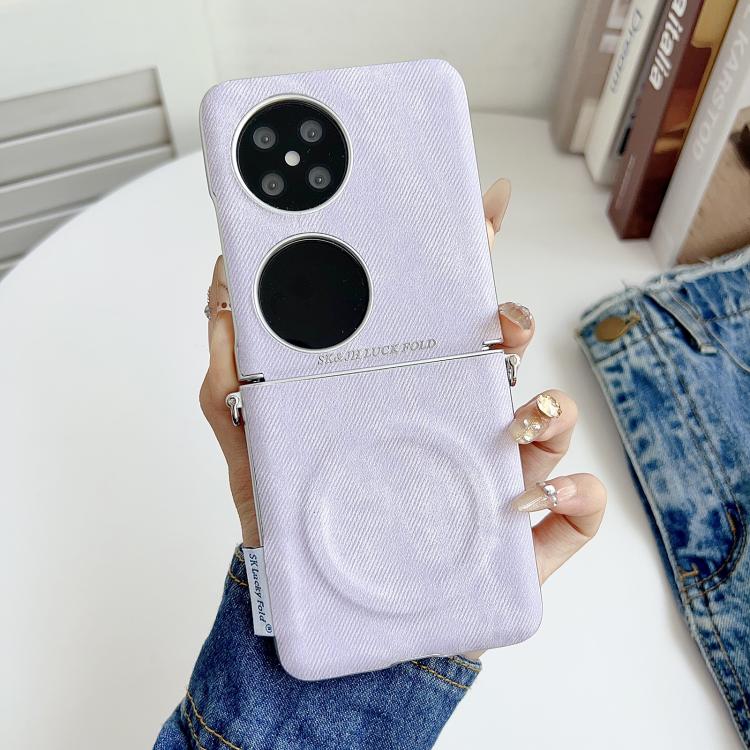 For Huawei Pocket 2 Silver Edge Side Buckle Denim Textured MagSafe Magnetic Phone Case