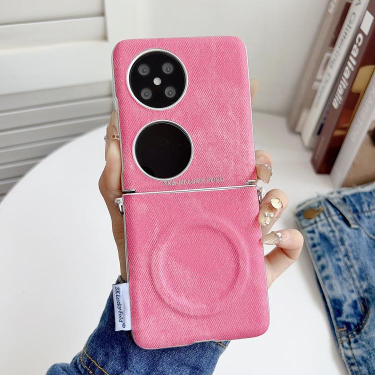 For Huawei Pocket 2 Silver Edge Side Buckle Denim Textured MagSafe Magnetic Phone Case