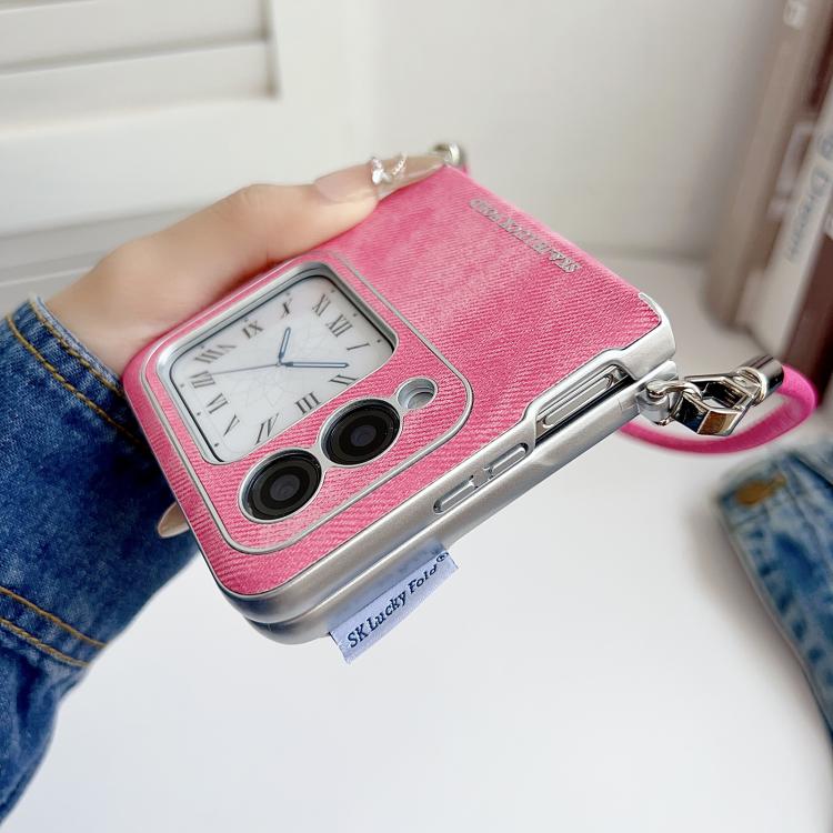 For Huawei Pocket 2 Silver Edge Side Buckle Denim Textured MagSafe Magnetic Phone Case