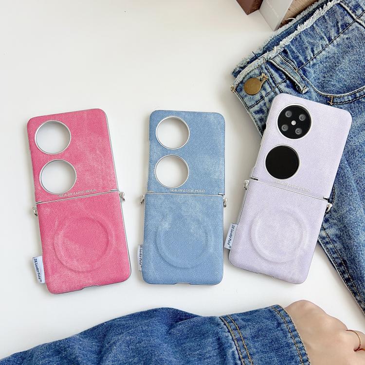 For Huawei Pocket 2 Silver Edge Side Buckle Denim Textured MagSafe Magnetic Phone Case