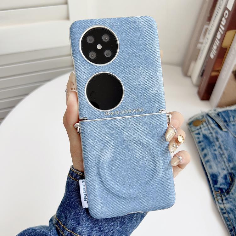 For Huawei Pocket 2 Silver Edge Side Buckle Denim Textured MagSafe Magnetic Phone Case