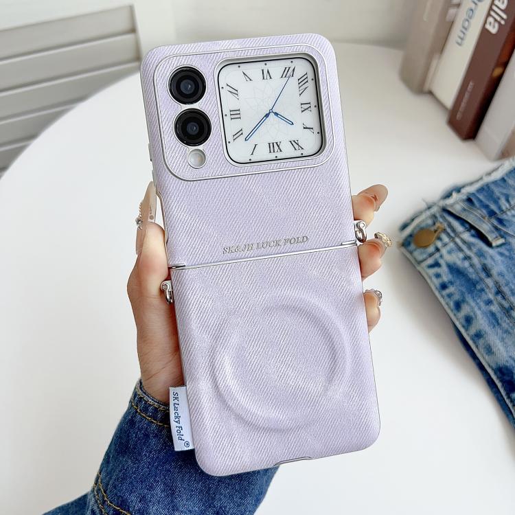 For Huawei nova Flip S Silver Edge Side Buckle Denim Textured MagSafe Magnetic Phone Case