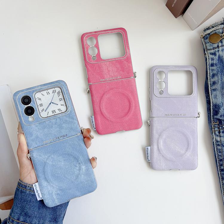 For Huawei nova Flip S Silver Edge Side Buckle Denim Textured MagSafe Magnetic Phone Case