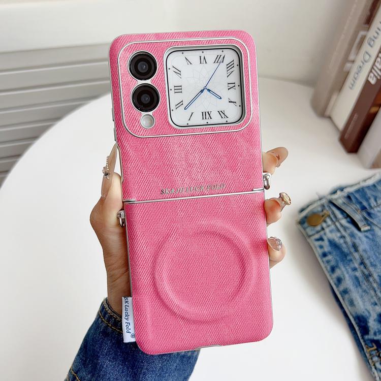 For Huawei nova Flip S Silver Edge Side Buckle Denim Textured MagSafe Magnetic Phone Case