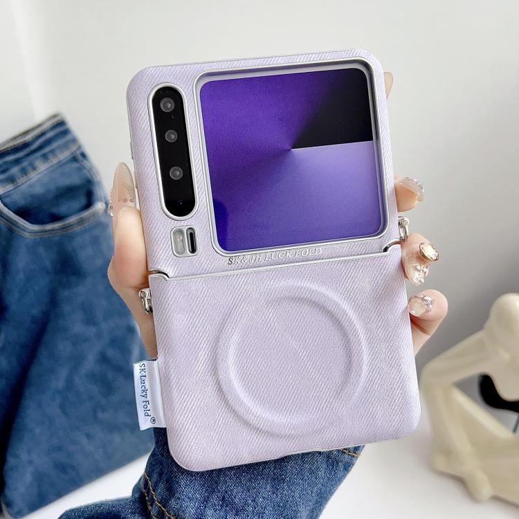 For Huawei Pura X Silver Edge Side Buckle Denim Textured MagSafe Magnetic Phone Case