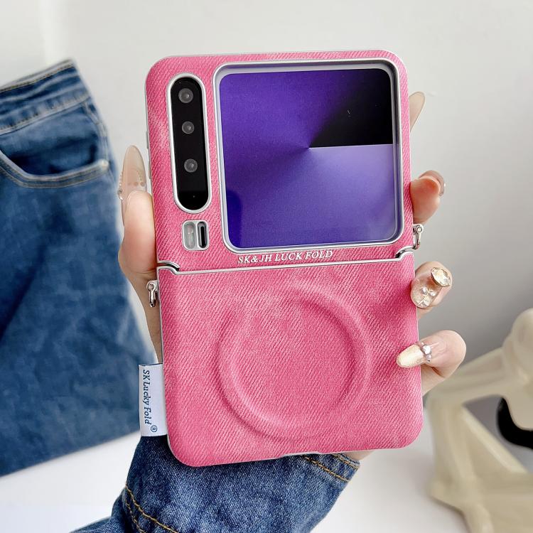 For Huawei Pura X Silver Edge Side Buckle Denim Textured MagSafe Magnetic Phone Case