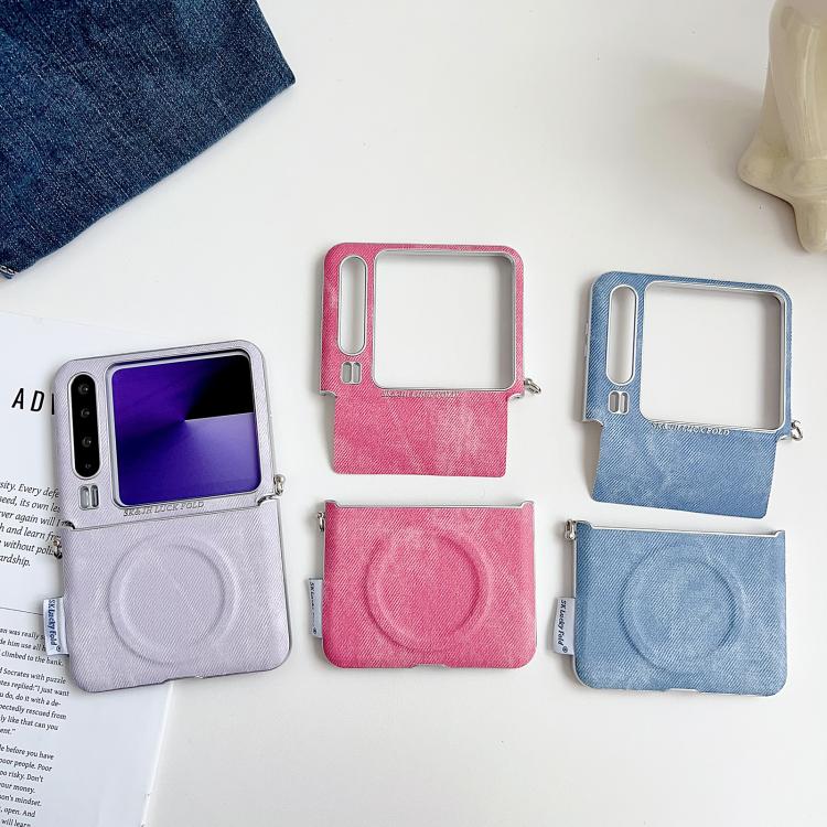 For Huawei Pura X Silver Edge Side Buckle Denim Textured MagSafe Magnetic Phone Case