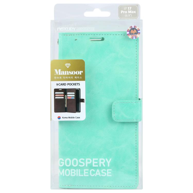 For iPhone 17 Pro Max GOOSPERY MANSOOR DIARY 9 Card Slots Leather Phone Case