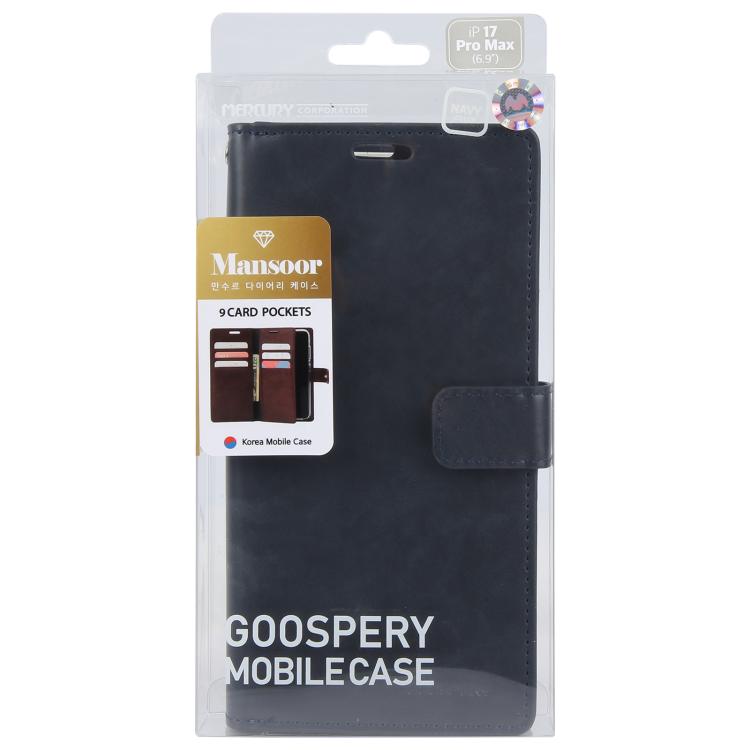 For iPhone 17 Pro Max GOOSPERY MANSOOR DIARY 9 Card Slots Leather Phone Case