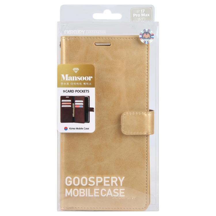 For iPhone 17 Pro Max GOOSPERY MANSOOR DIARY 9 Card Slots Leather Phone Case