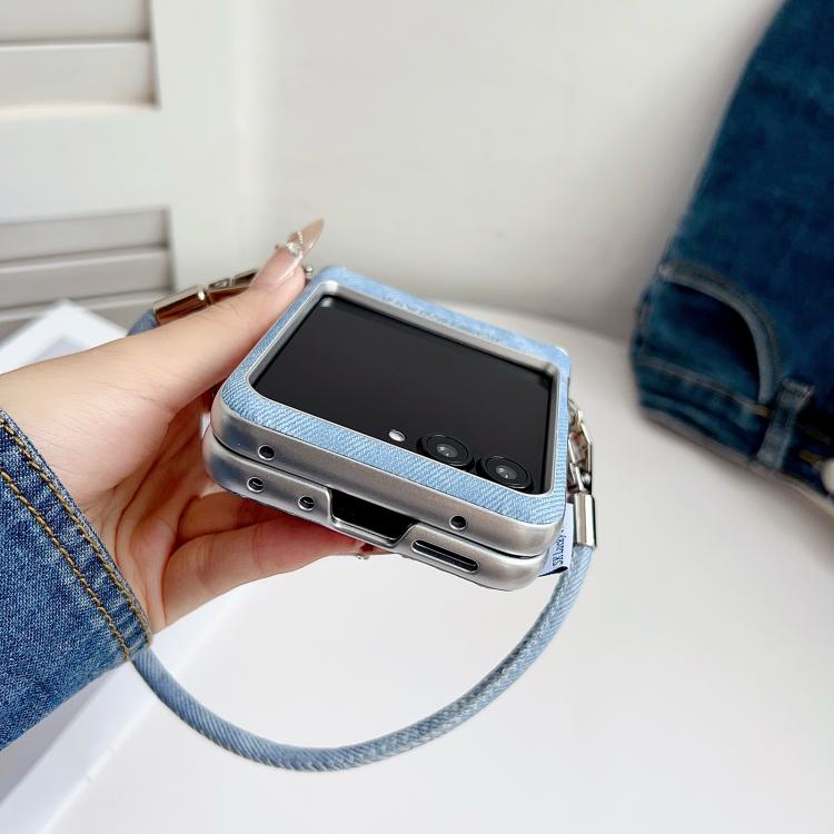 For Motorola Razr 50 / 60 Silver Edge Side Buckle Denim Textured MagSafe Magnetic Phone Case
