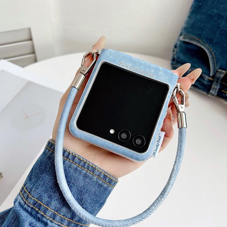For Motorola Razr 50 / 60 Silver Edge Side Buckle Denim Textured MagSafe Magnetic Phone Case