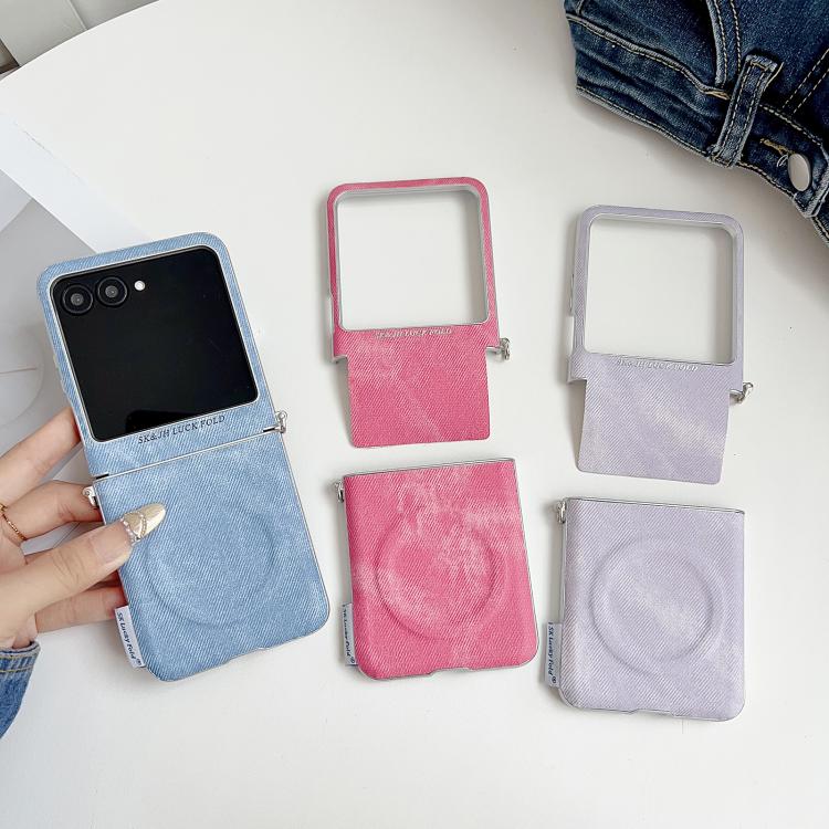 For Motorola Razr 50 / 60 Silver Edge Side Buckle Denim Textured MagSafe Magnetic Phone Case