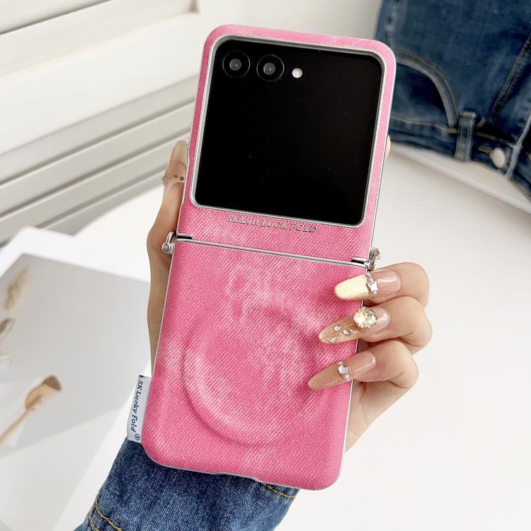 For Motorola Razr 50 Ultra / 60 Pro Silver Edge Side Buckle Denim Textured MagSafe Magnetic Phone Case