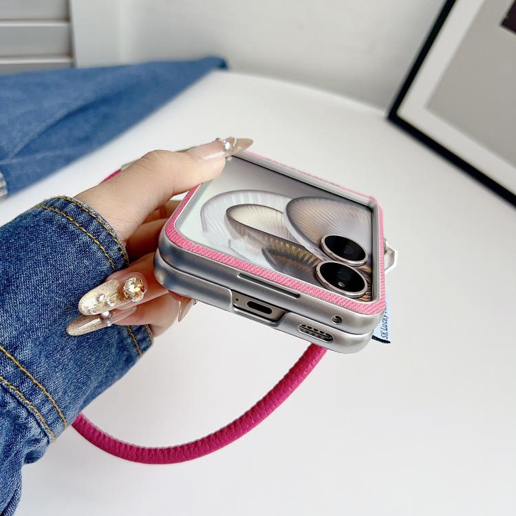 For Honor Magic V Flip Silver Edge Side Buckle Denim Textured MagSafe Magnetic Phone Case
