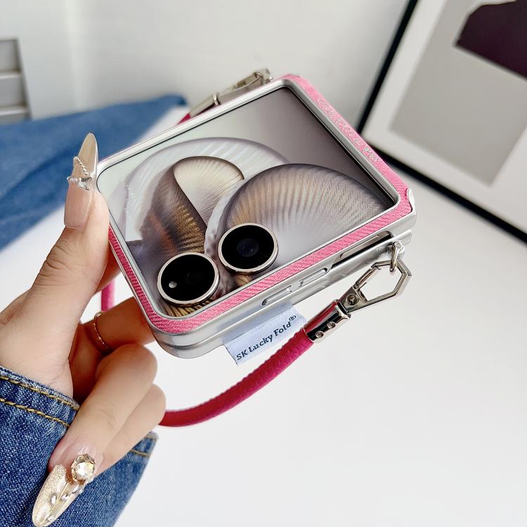 For Honor Magic V Flip Silver Edge Side Buckle Denim Textured MagSafe Magnetic Phone Case