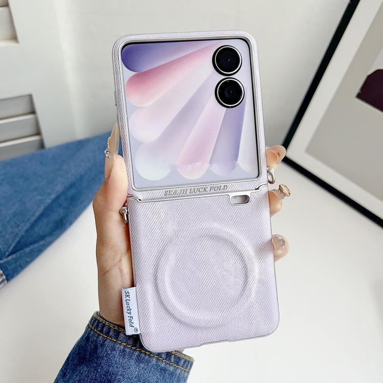 For Honor Magic V Flip 2 Silver Edge Side Buckle Denim Textured MagSafe Magnetic Phone Case