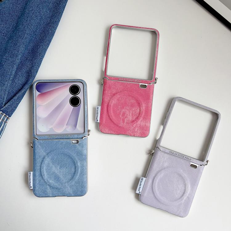 For Honor Magic V Flip 2 Silver Edge Side Buckle Denim Textured MagSafe Magnetic Phone Case