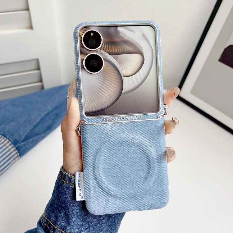 For Xiaomi Mix Flip Silver Edge Side Buckle Denim Textured MagSafe Magnetic Phone Case