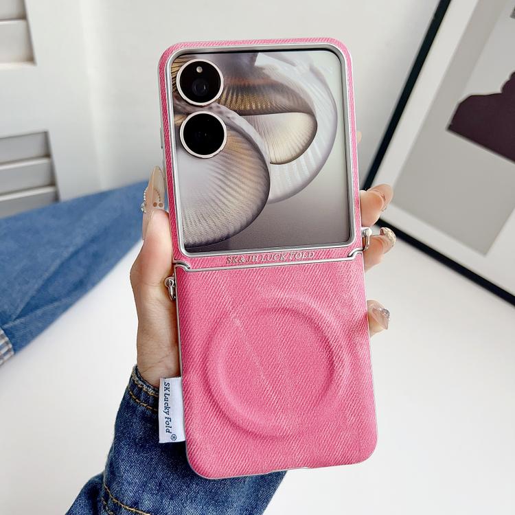 For Xiaomi Mix Flip 2 Silver Edge Side Buckle Denim Textured MagSafe Magnetic Phone Case