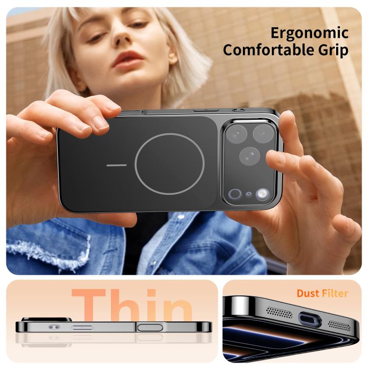 For iPhone 15 Pro Corning Glass Plating Large Window MagSafe Phone Case