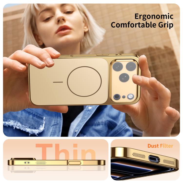 For iPhone 14 Pro Corning Glass Plating Large Window MagSafe Phone Case