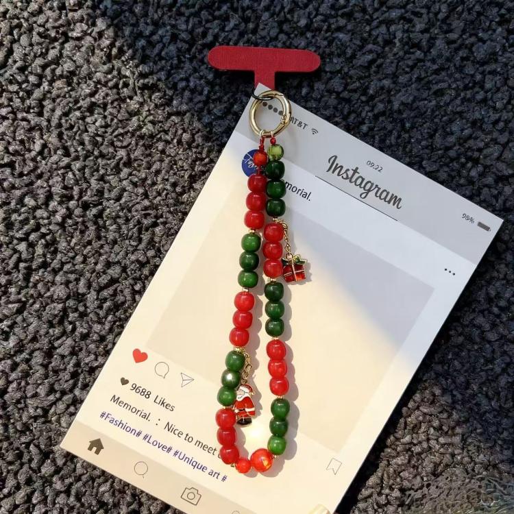 Christmas Series Beaded Chain Anti-lost Mobile Phone Short Wrist Strap