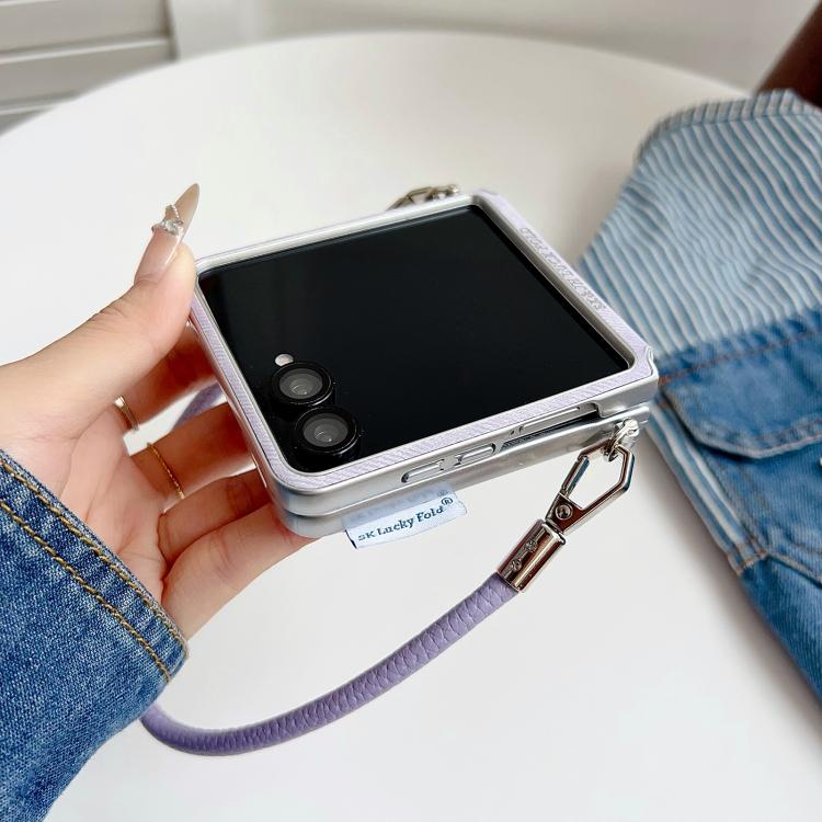 For Samsung Galaxy Z Flip6 5G / Flip7 FE Silver Edge Side Buckle Denim Textured MagSafe Magnetic Phone Case