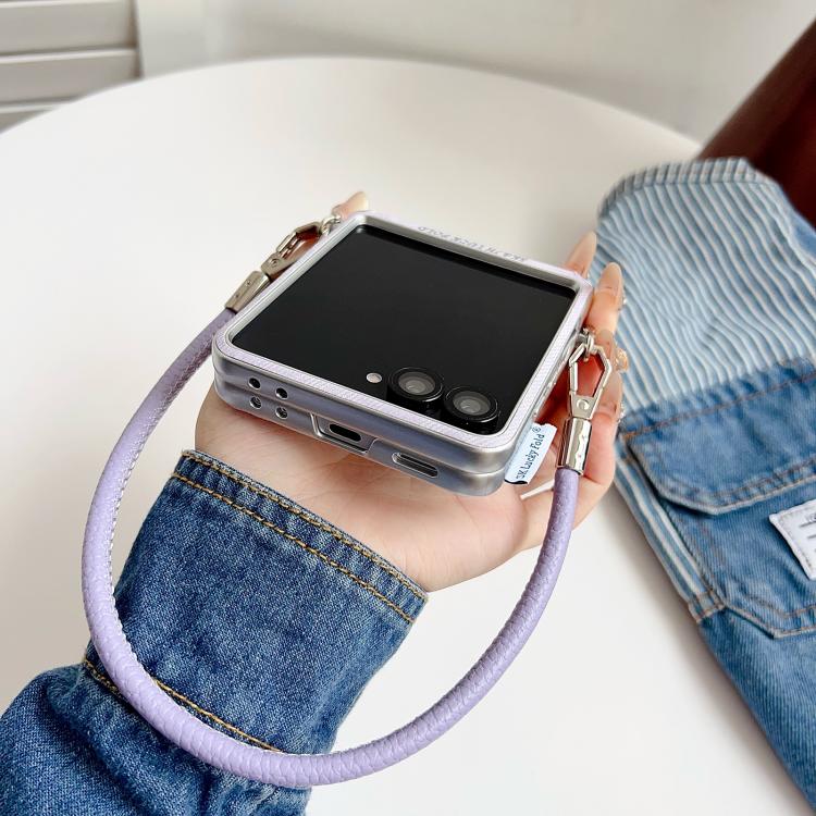 For Samsung Galaxy Z Flip5 5G Silver Edge Side Buckle Denim Textured MagSafe Magnetic Phone Case